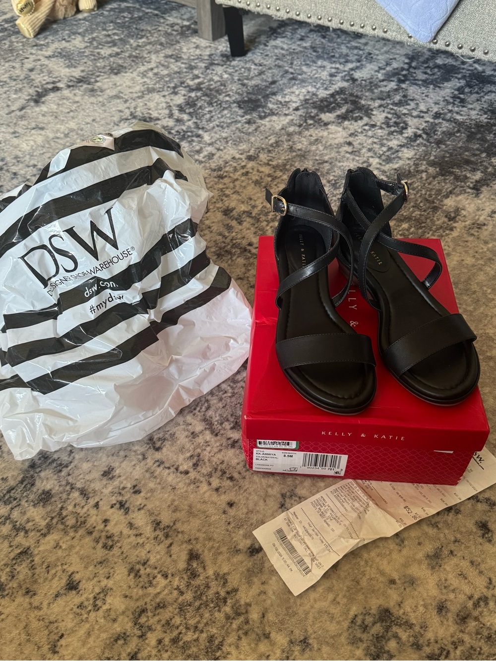 Kelly & Katie Black Cross-Strap Wedge Sandals
